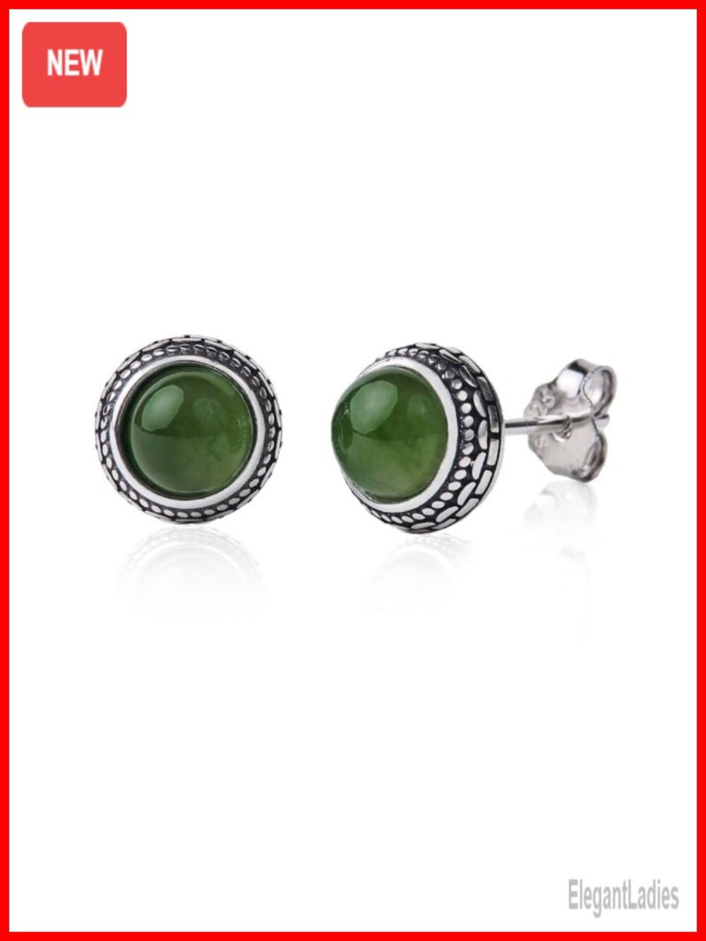 925 Sterling Silver Green Jade Stud Earrings Handmade Hypoallergenic Gift